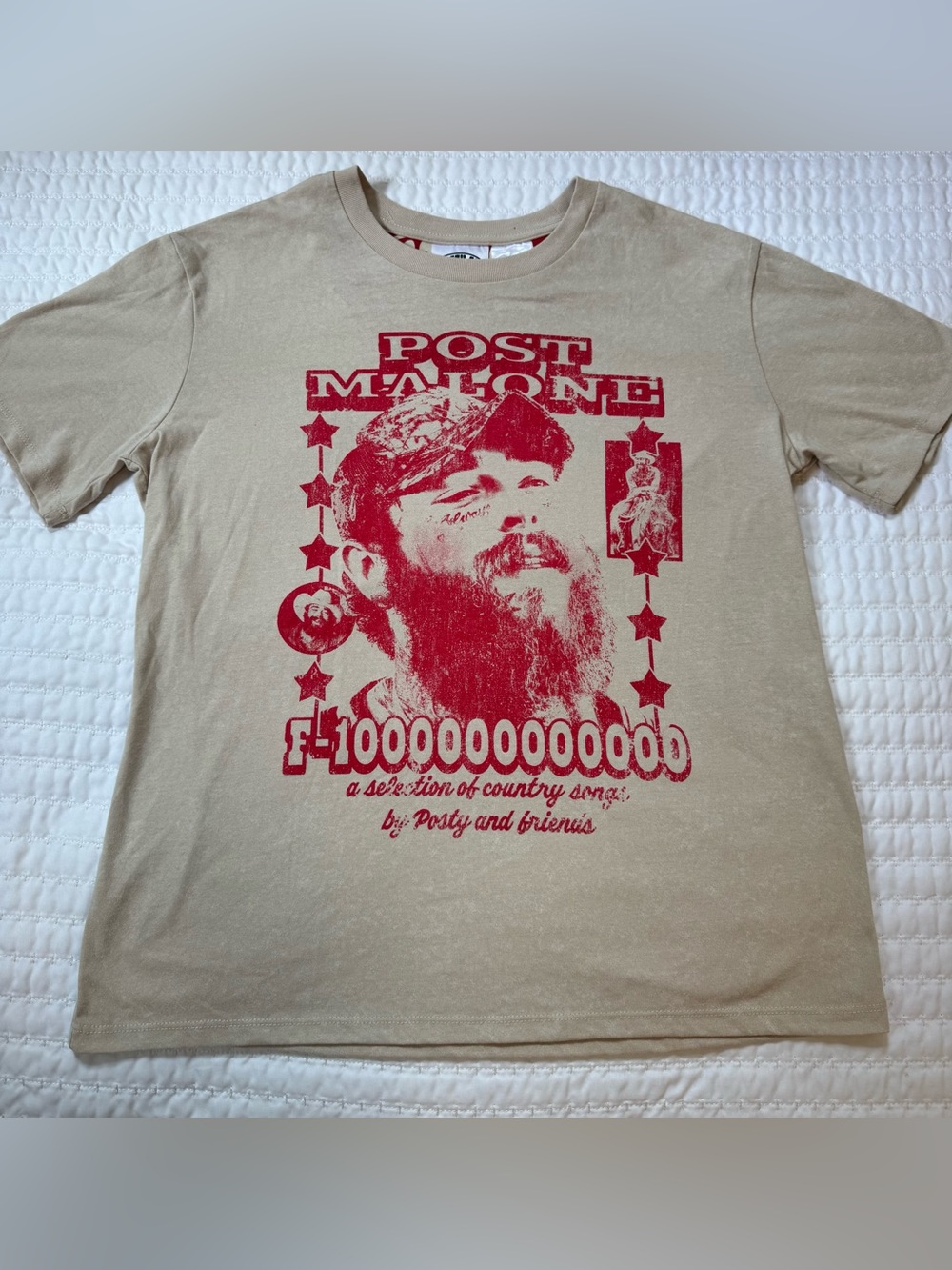 Post Malone Graphic Tee Sand Beige Country Music Concert Shirt Unisex Medium